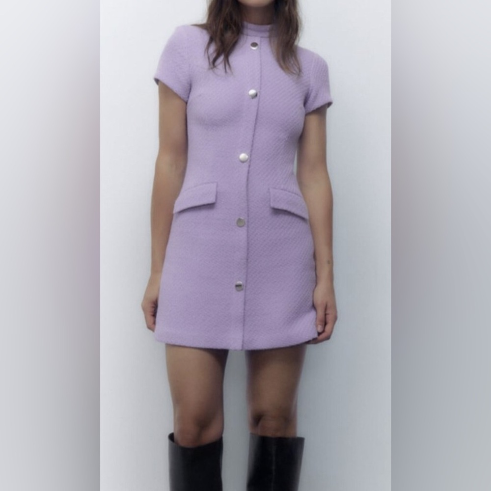 Lavender ZARA XS mini dress with silver buttons